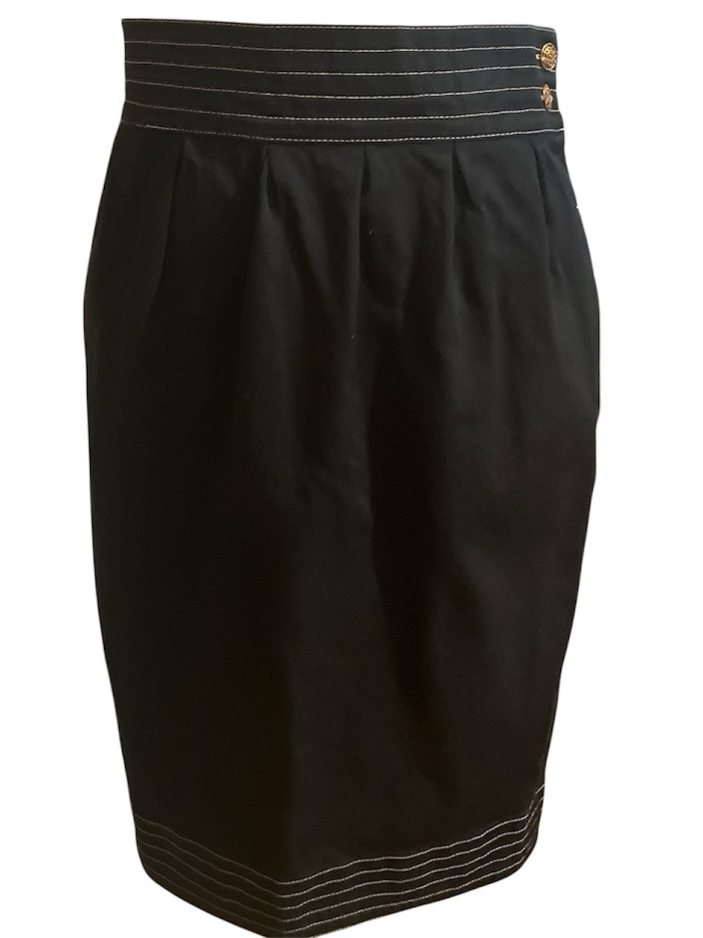 Fendi Black Pencil Skirt with White Contrast Stitching